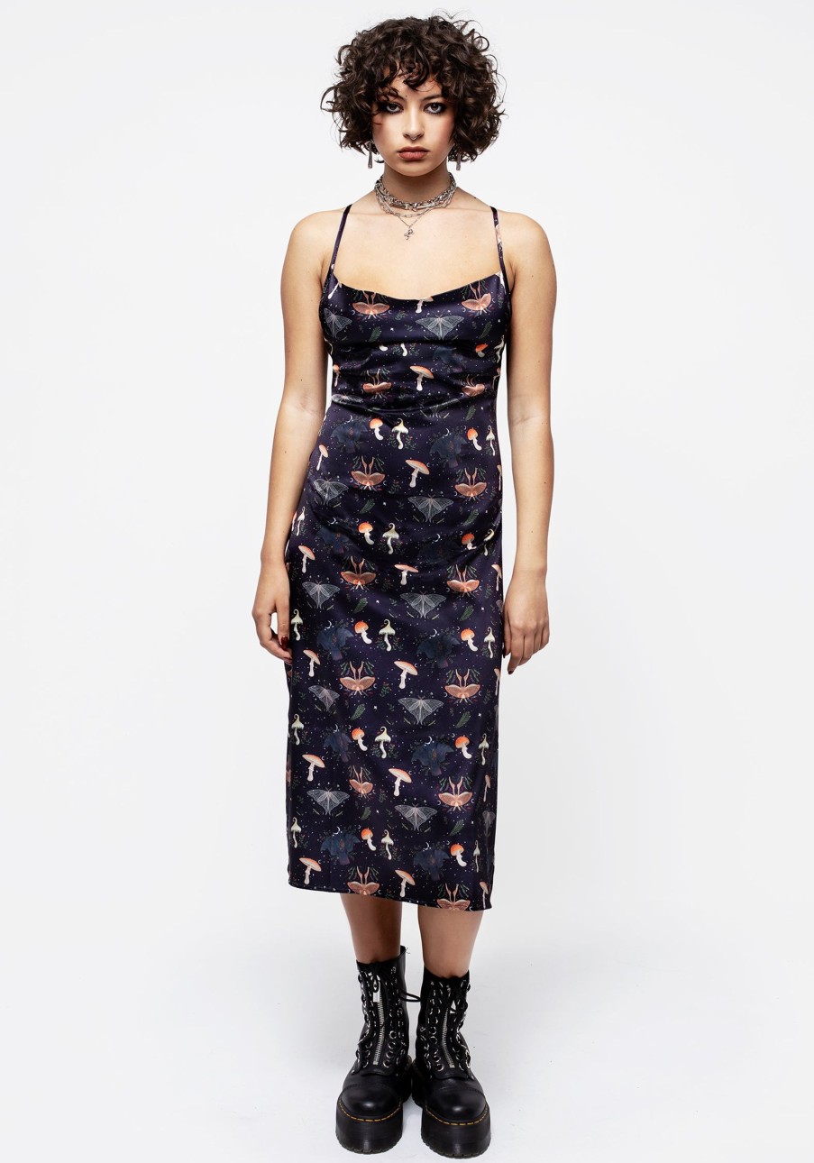 Clothing ISL1 | Medeina Print Cowl Neck Satin Midi Slip Dress