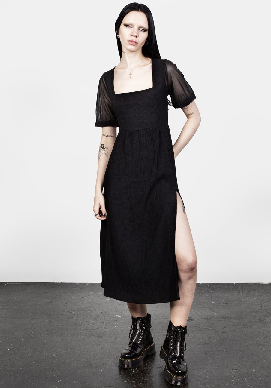 Clothing DDS1 | Ammit Midi Dress With Sheer Sleeves