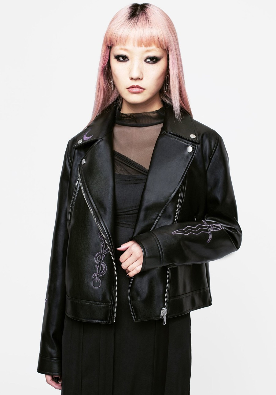 Clothing RIV1 | Sigil Embroidered Faux Leather Jacket