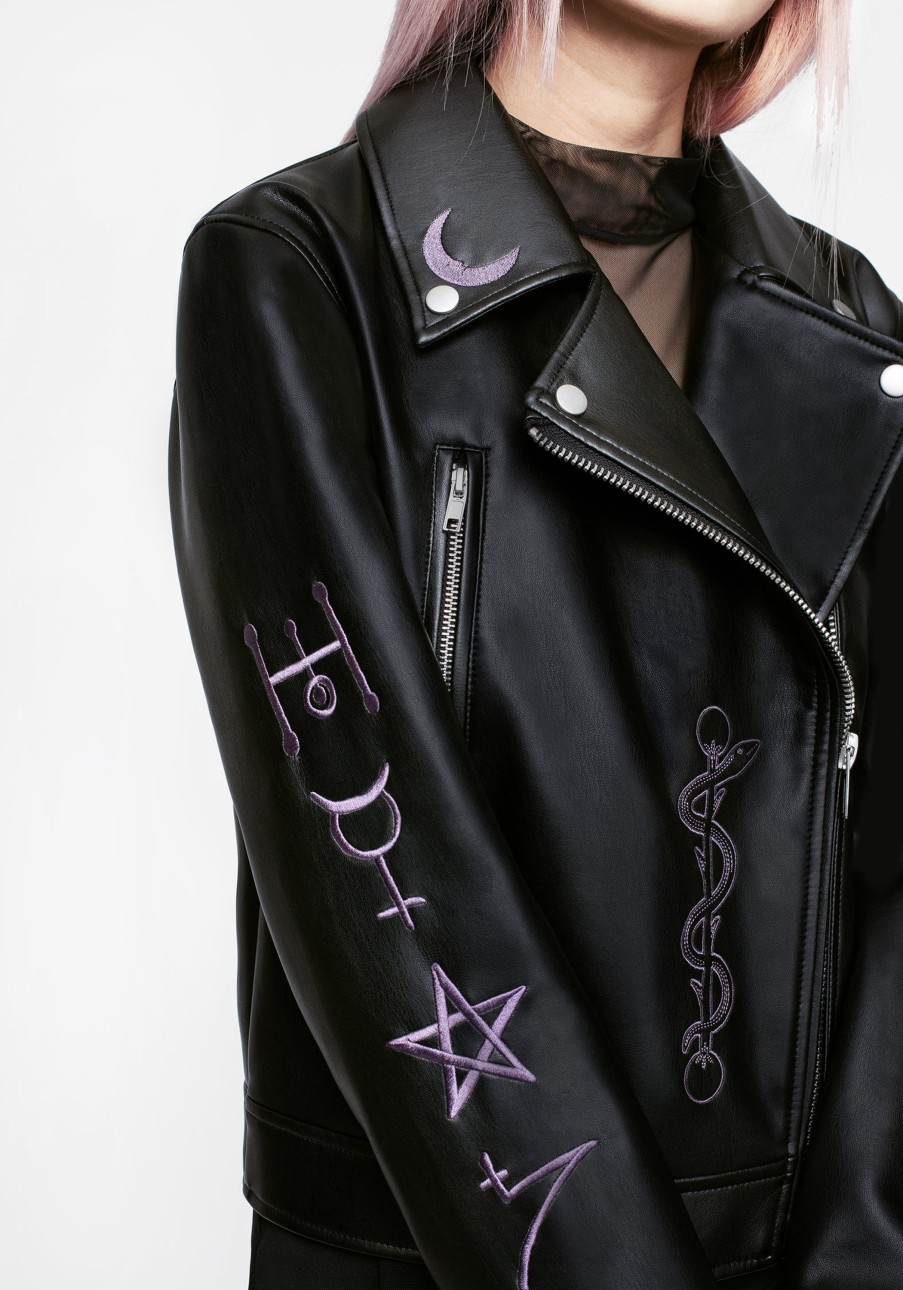 Clothing RIV1 | Sigil Embroidered Faux Leather Jacket