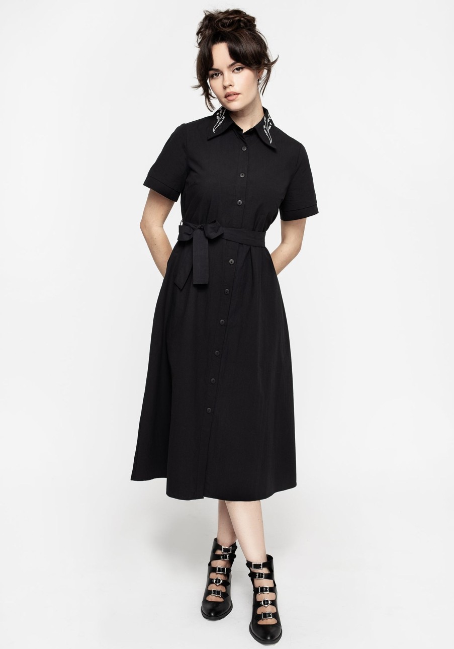 Clothing YUN1 | Goodfellow Embroidered Collar Midi Shirt Dress