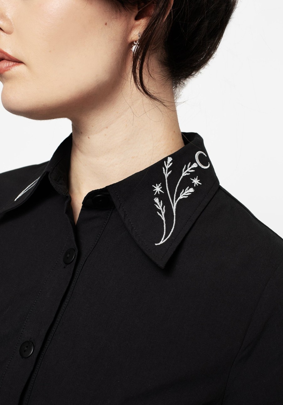 Clothing YUN1 | Goodfellow Embroidered Collar Midi Shirt Dress