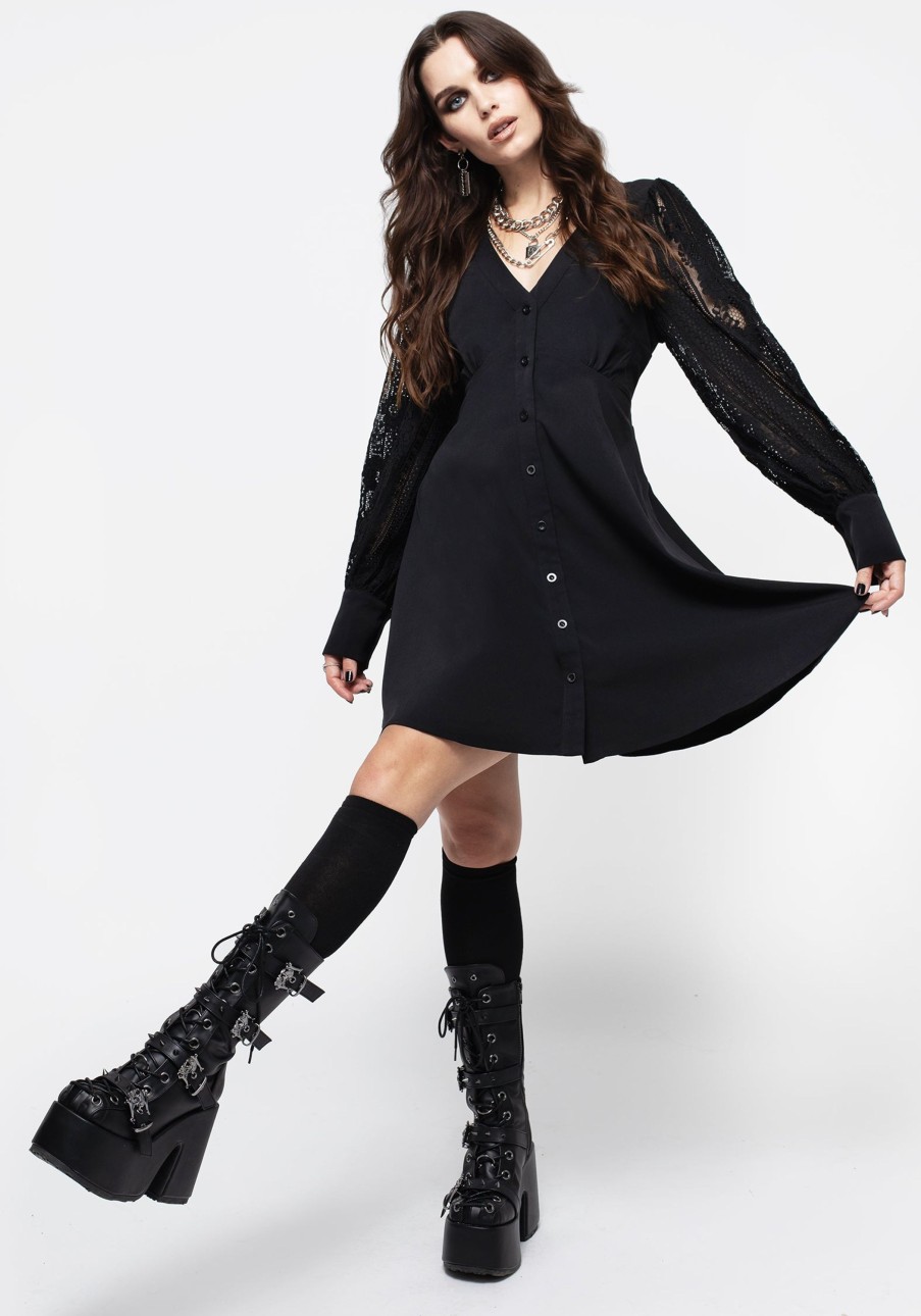 Clothing YUN1 | Covenant Lace Sleeve Button Up Mini Dress