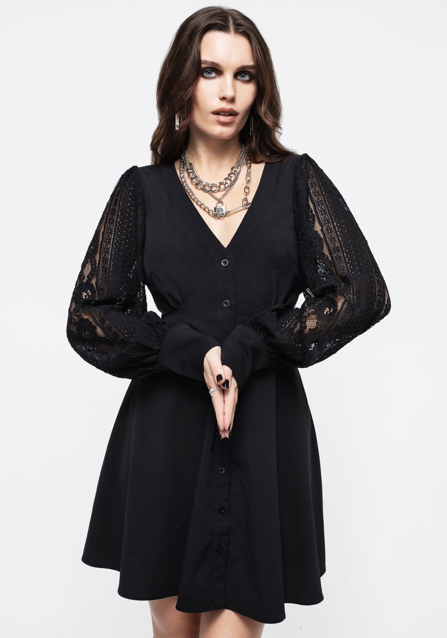 Clothing YUN1 | Covenant Lace Sleeve Button Up Mini Dress