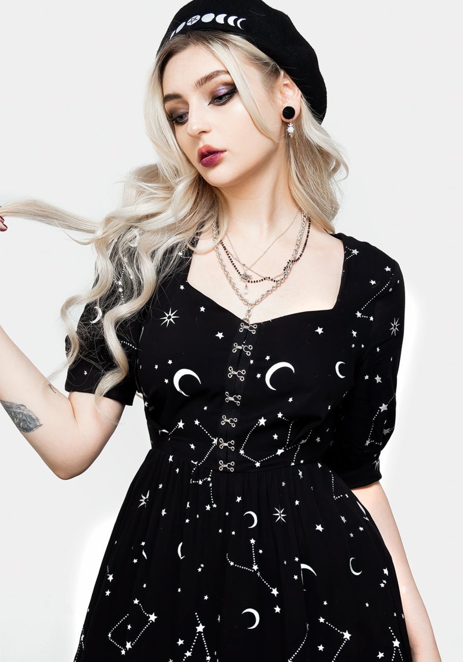 Clothing LVT1 | Silver Celestial Print Sweetheart Midi Dress