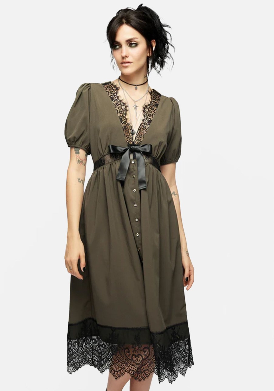 Clothing MET1 | Mortuary Lace Button Up Midi Dress In Tea Leaf