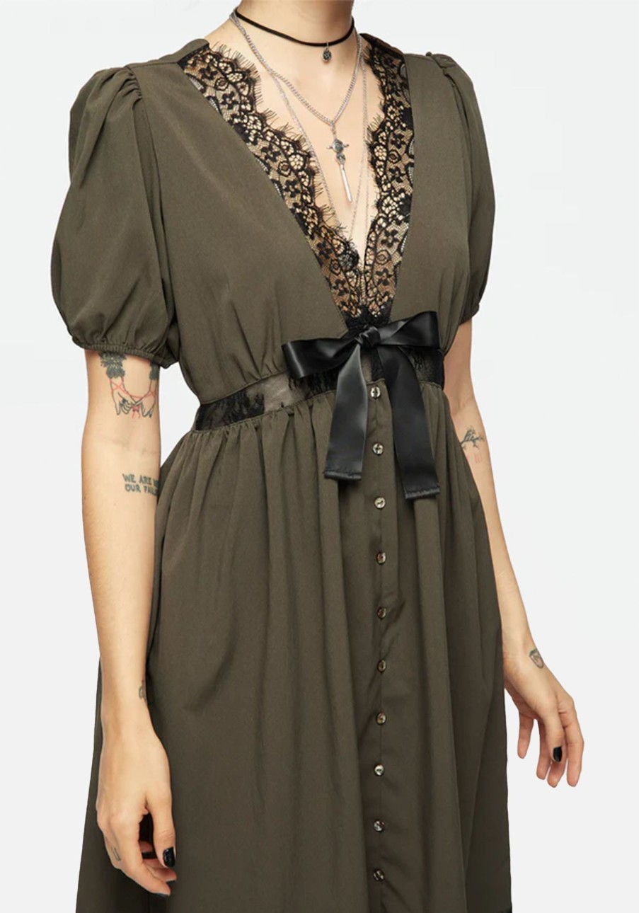 Clothing MET1 | Mortuary Lace Button Up Midi Dress In Tea Leaf