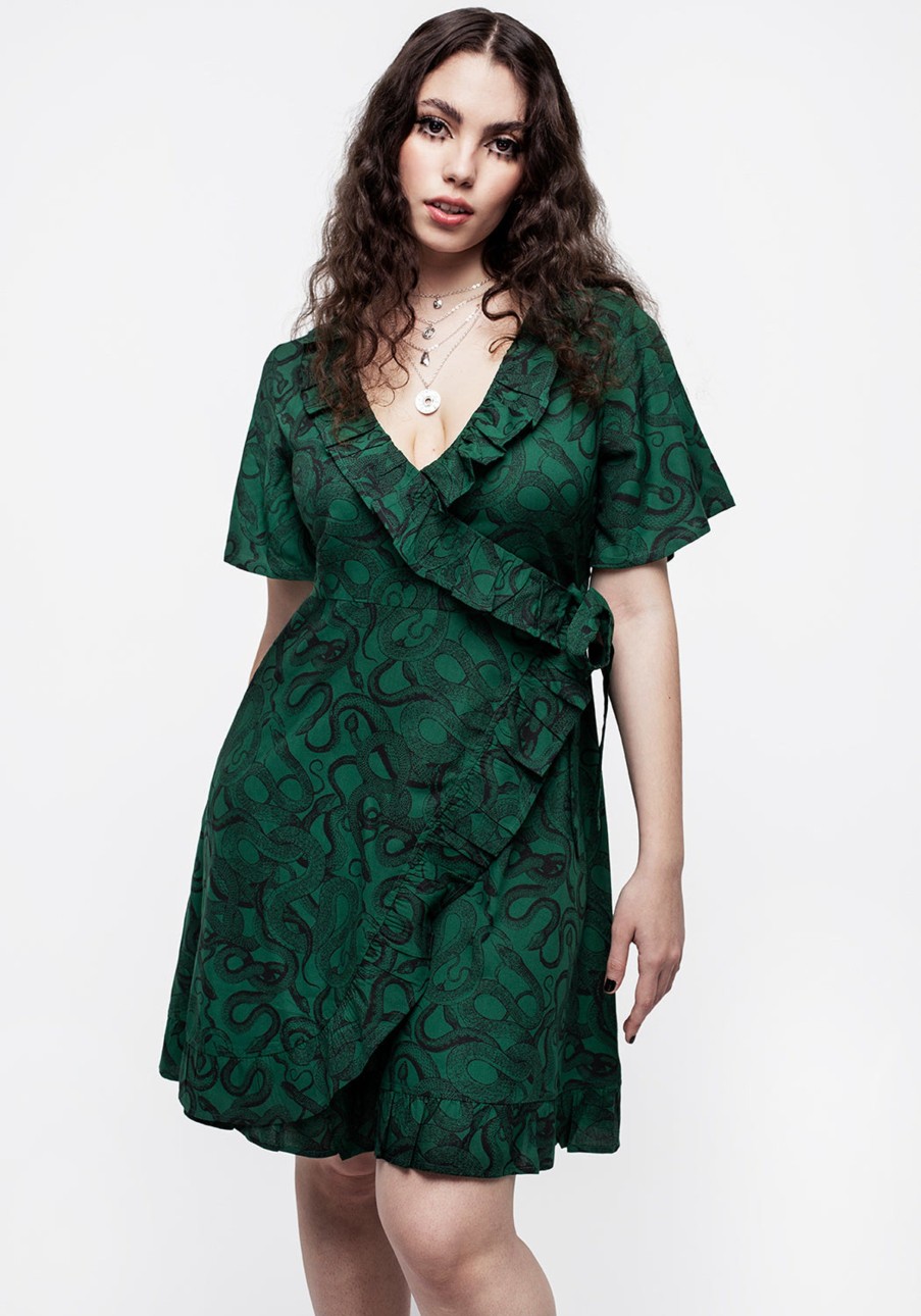 Clothing ISL1 | Ophidia Snake Print Ruffle Mini Dress - Green