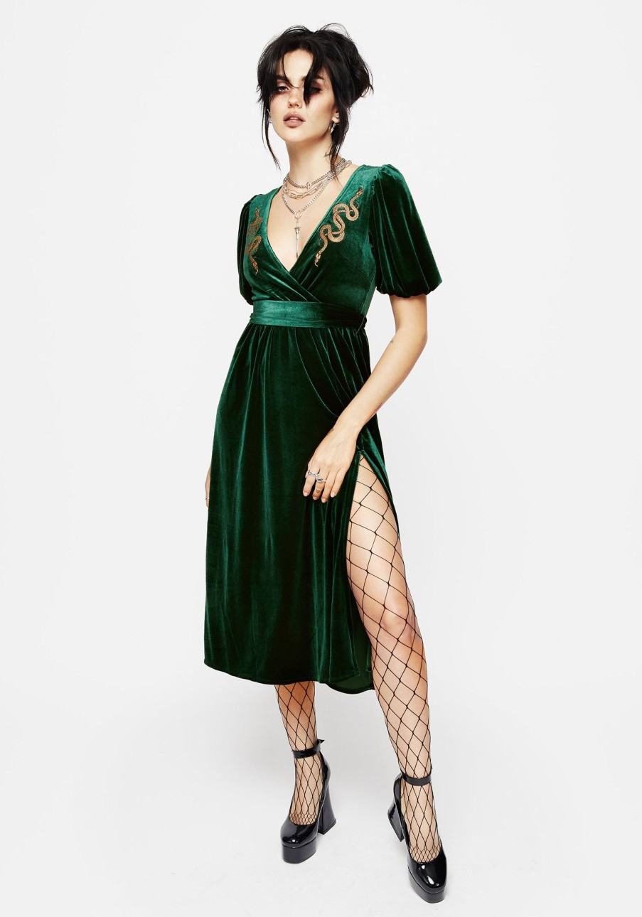 Clothing MET1 | Zarina Velour Applique Midi Wrap Dress